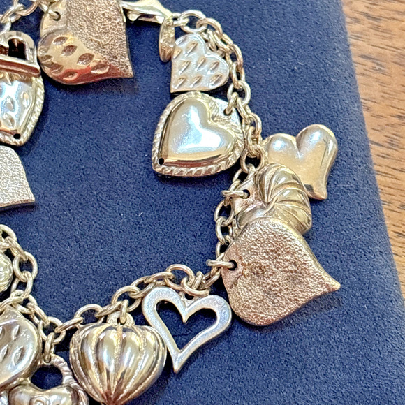 Vintage Jacmel Mauritius JCM Sterling Silver 925 Puffy Heart Charm Bracelet 6.5" - Picture 3 of 7